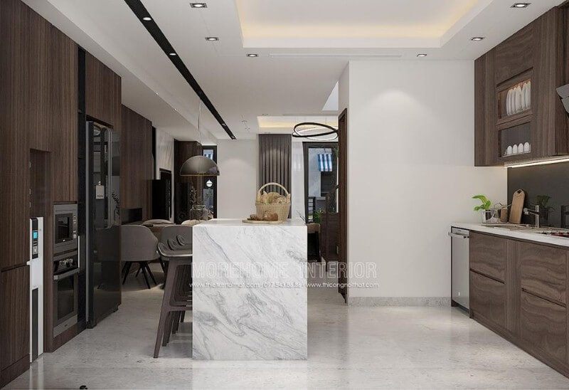 Tủ bếp đảo hiện đại, đẹp ấn tượng cho không gian bếp nhà phố, nhà liền kề, biệt thự.